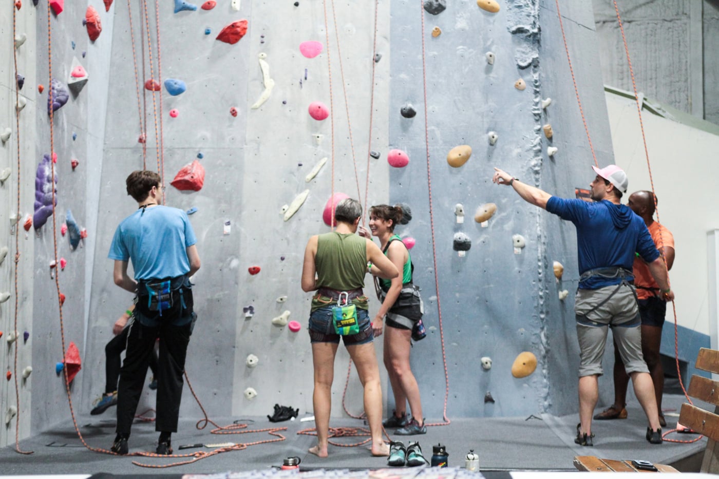 Climber reaching for hold at The Knot